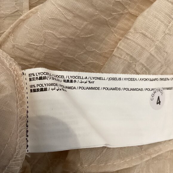 MNG Mango Lyocell Blouse Top Size Small Beige Ruffle Shoulder Long‎ Sleeve - Picture 10 of 10